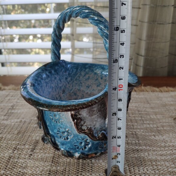 Italian Majolica Basket Made in Italy Vintage Ceramic Bowl Vase 7" - Picture 9 of 12